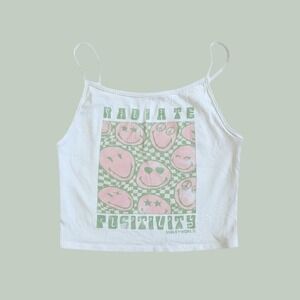 SmileyWorld Radiate Positivity Graphic Crop Cami Tank‎ Top White XS